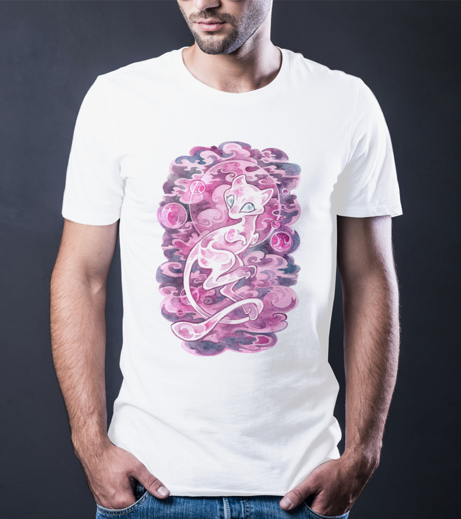 Watercolor Pokemon Mew Purple Swirls And Orbs T-Shirt