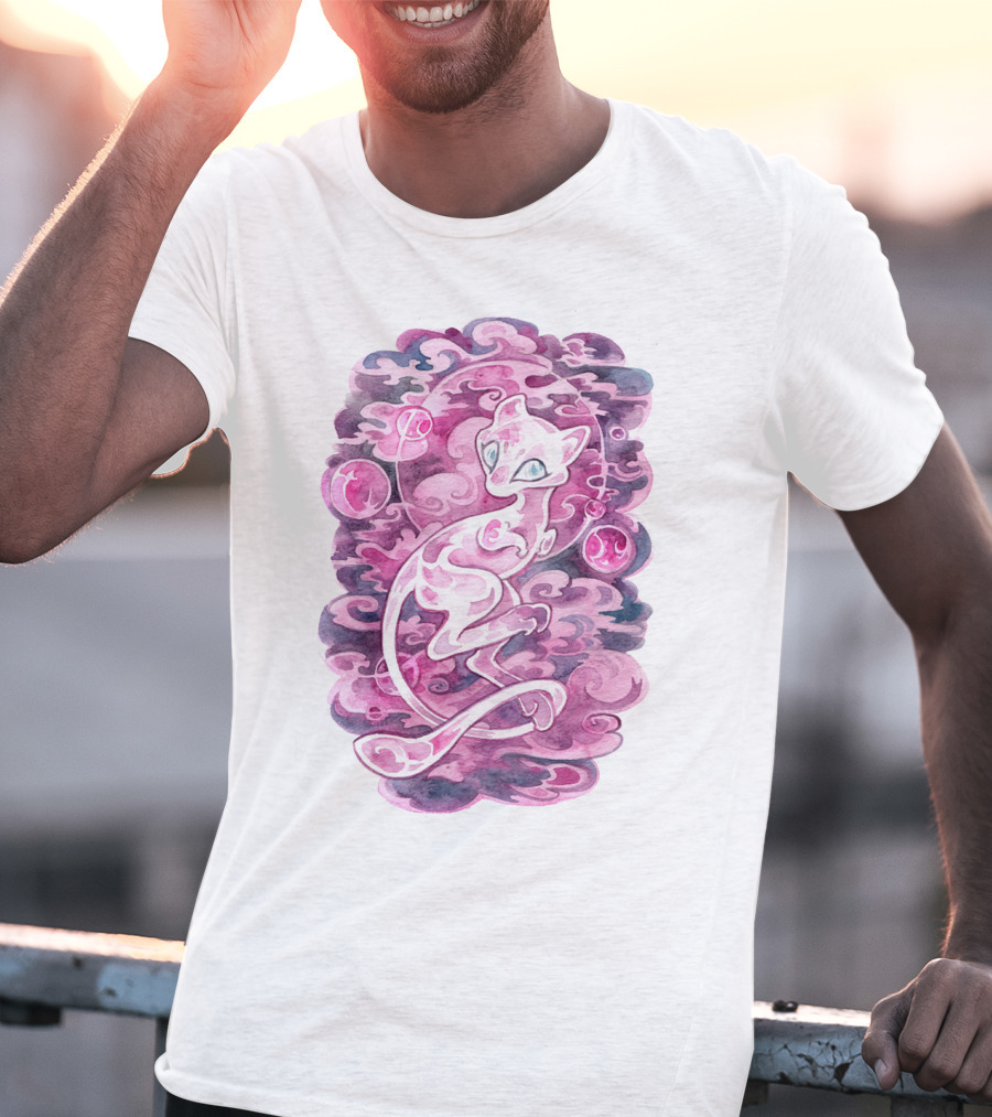 Watercolor Pokemon Mew Purple Swirls And Orbs T-Shirt