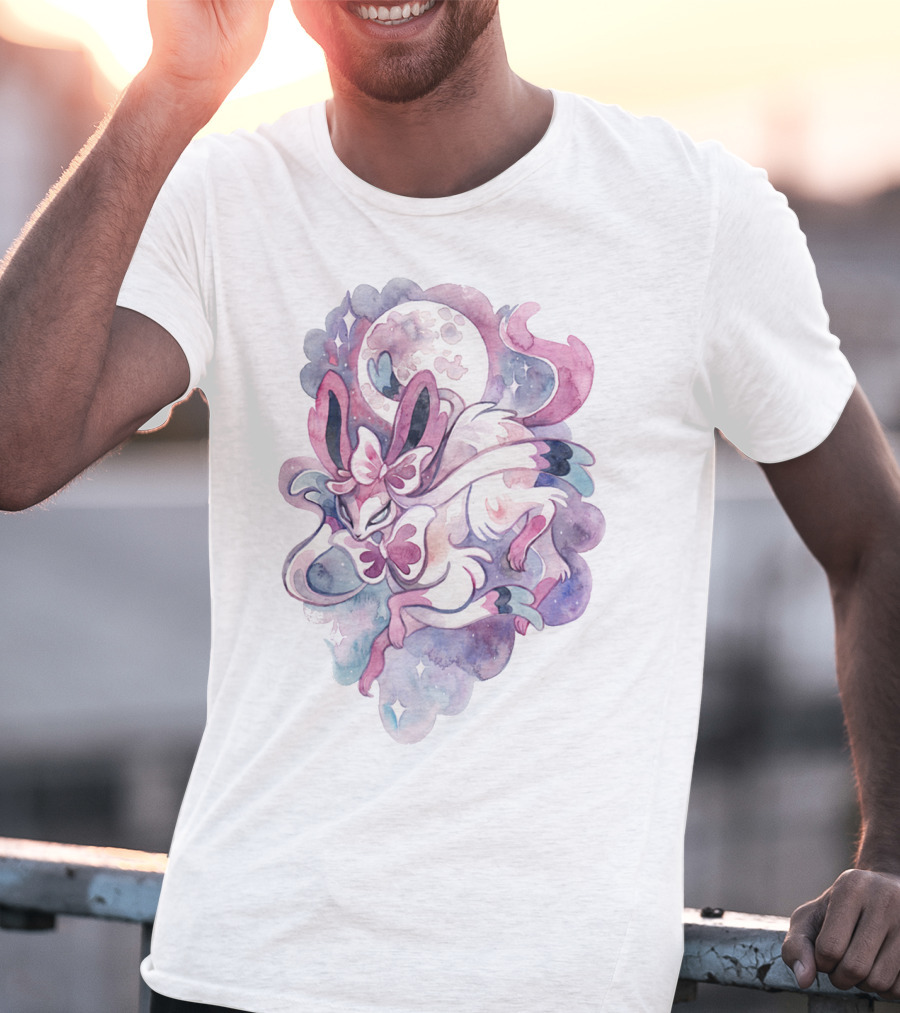 Watercolor Pokemon Sylveon Lunar Moonlight Pastel Fantasy T-Shirt