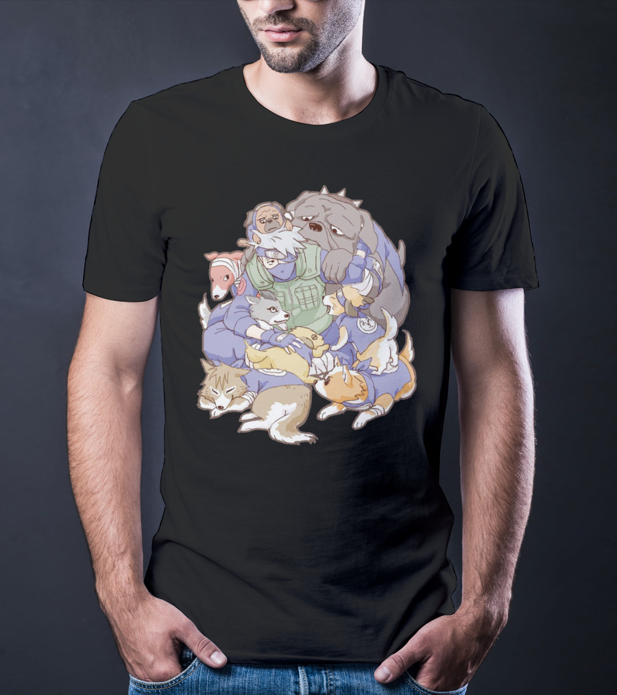 Kakashi Hatake Surrounded By Pack Of Ninken Dogs T-Shirt