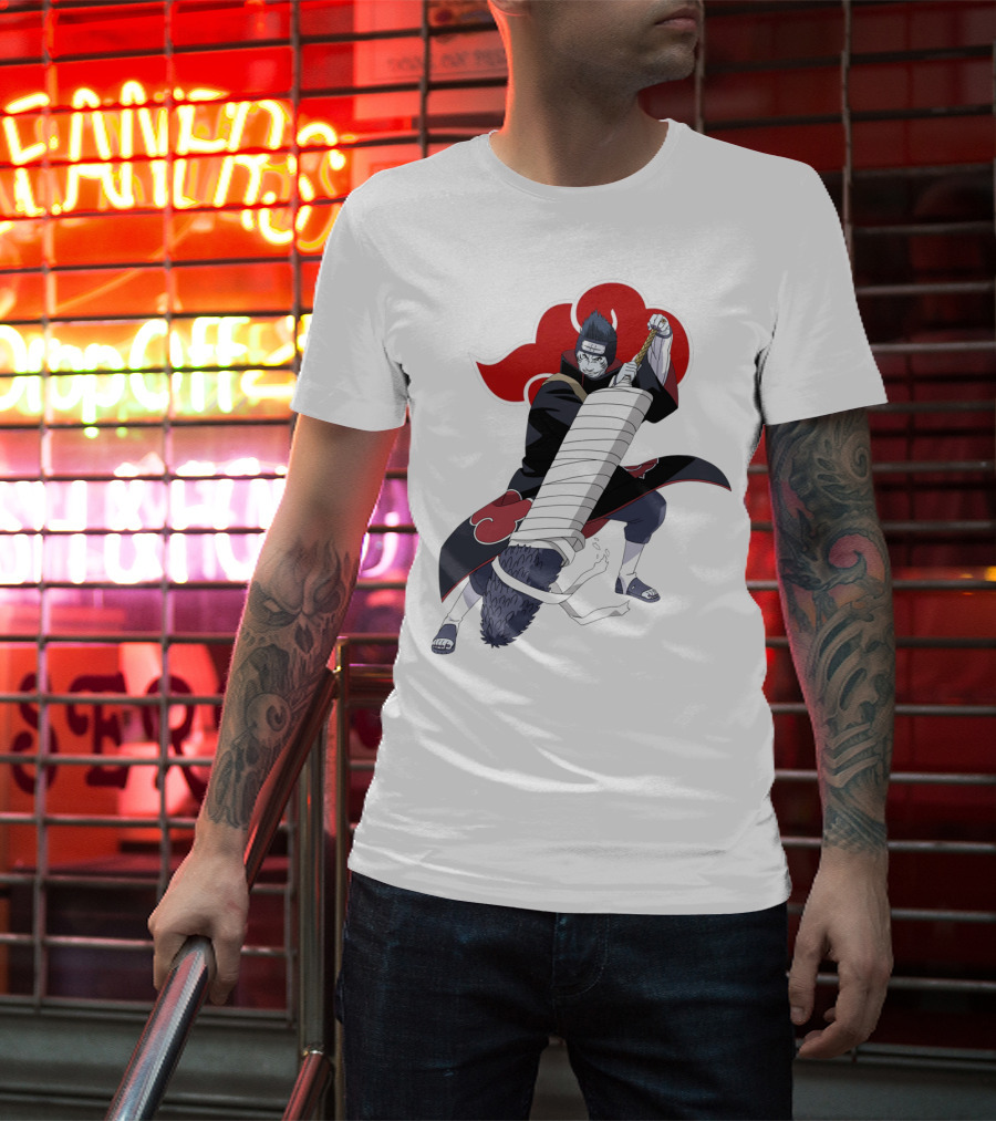 Kisame Hoshigaki Akatsuki Member Wielding Samehada With Red Cloud T-Shirt