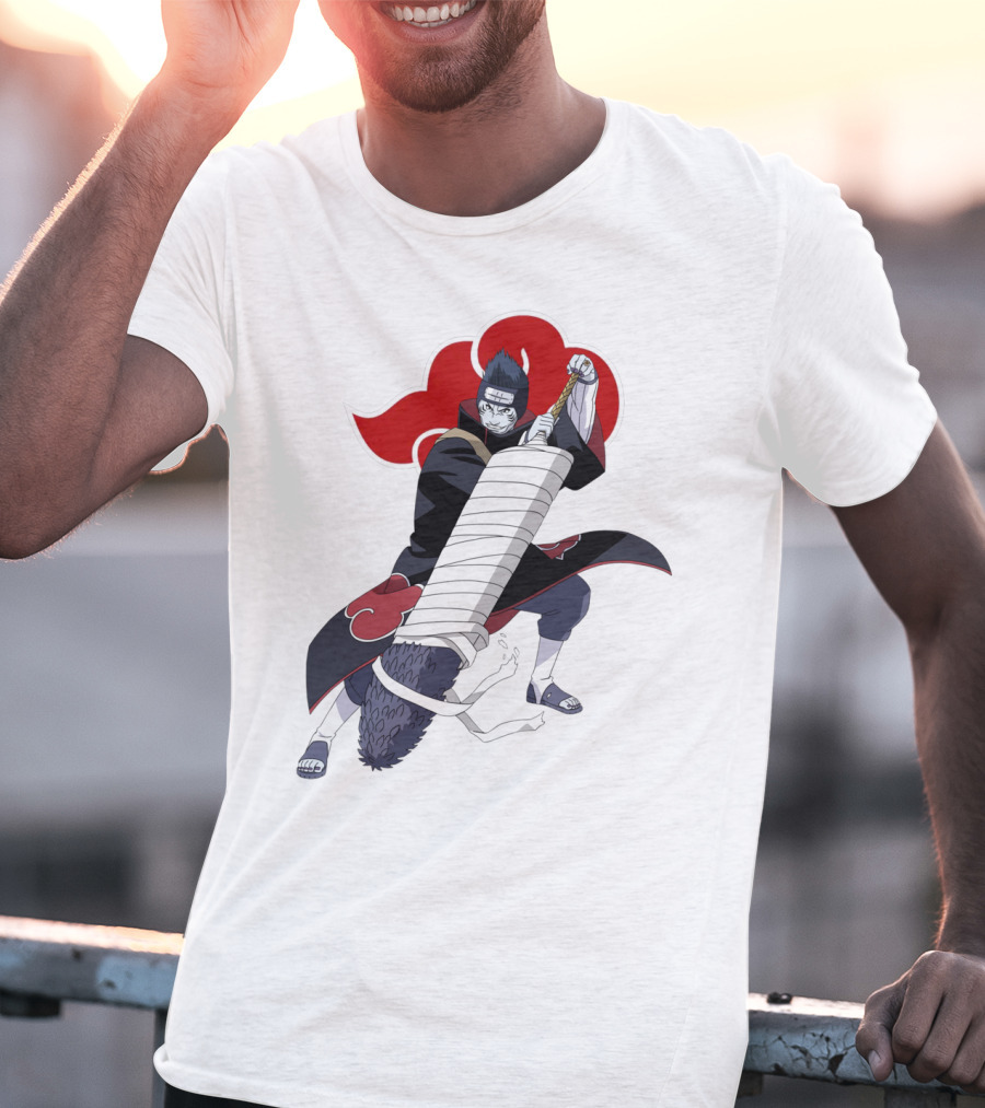 Kisame Hoshigaki Akatsuki Member Wielding Samehada With Red Cloud T-Shirt