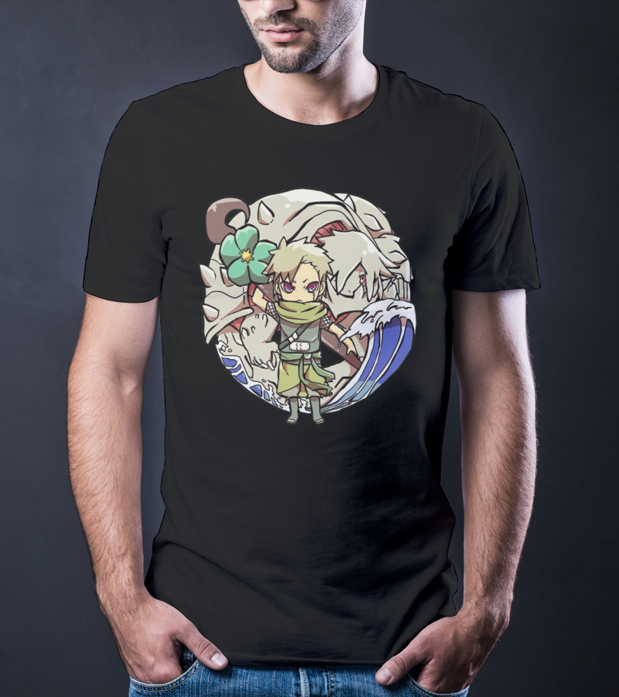 Katarachi Chibi Ninja And Beast With Flower And Wave T-Shirt