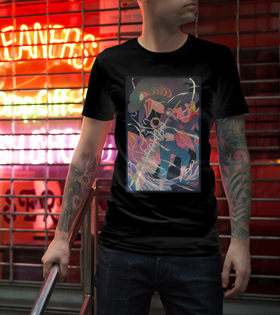 Kisame Sword Wielding Character With Giant Shark And Energy Swirls T-Shirt