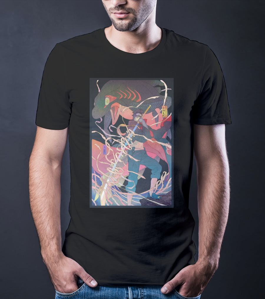 Kisame Sword Wielding Character With Giant Shark And Energy Swirls T-Shirt