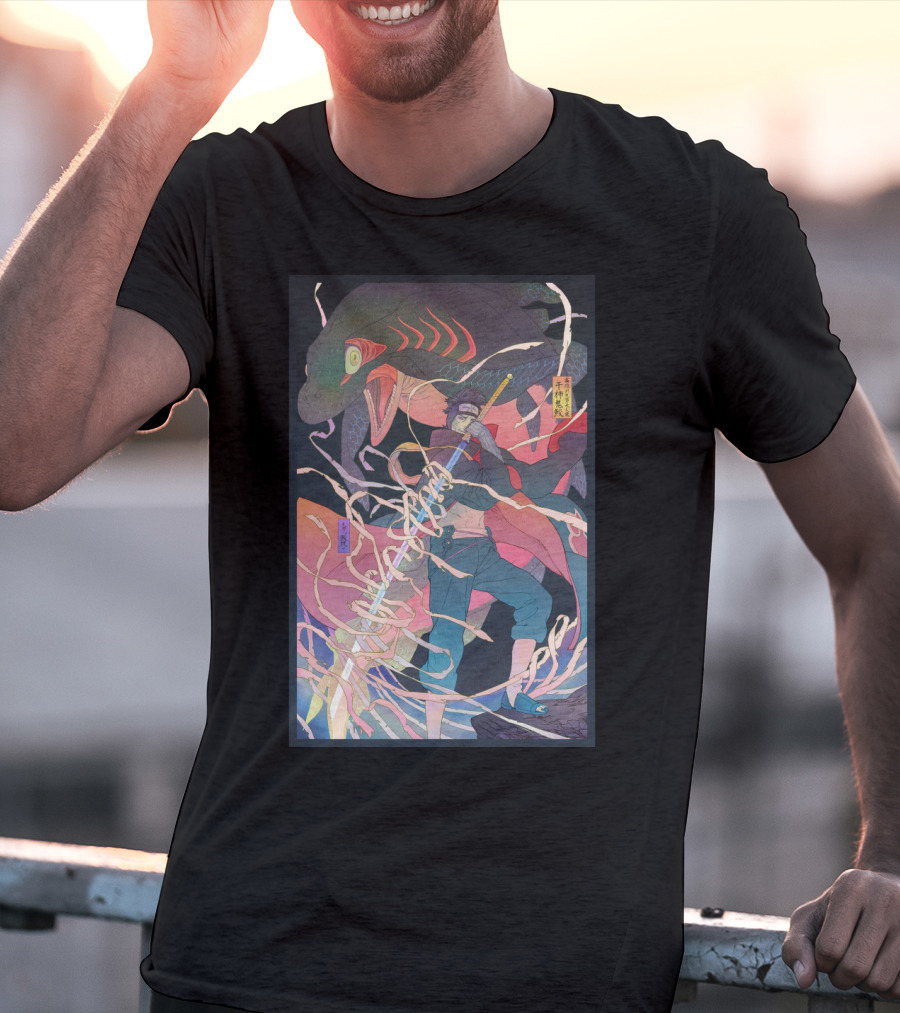 Kisame Sword Wielding Character With Giant Shark And Energy Swirls T-Shirt