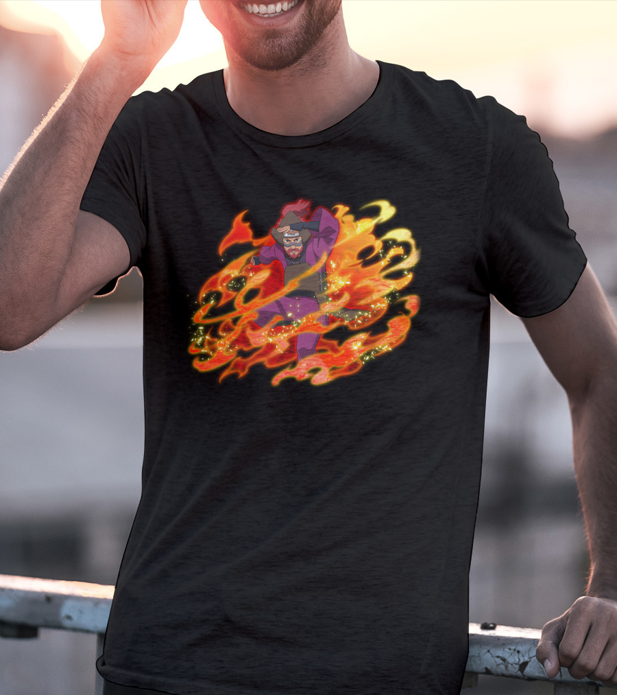 Roshi Fire Aura Anime Character Red And Purple T-Shirt