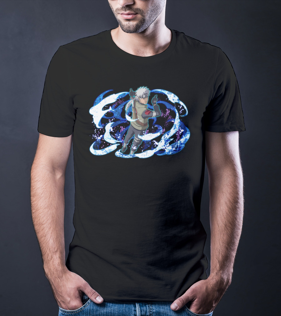 Sakumo Hatake White Fang Anime Character With Ninja Aura And Sword T-Shirt