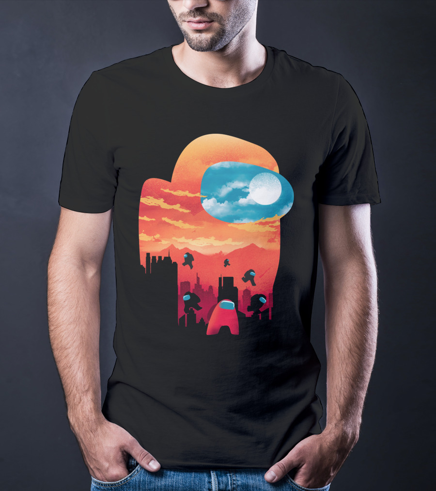 Sunset Among Us Impostors Skyline Scene T-Shirt