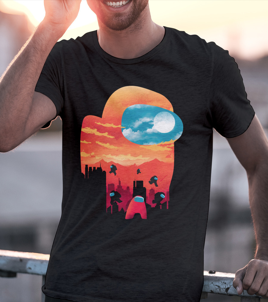Sunset Among Us Impostors Skyline Scene T-Shirt