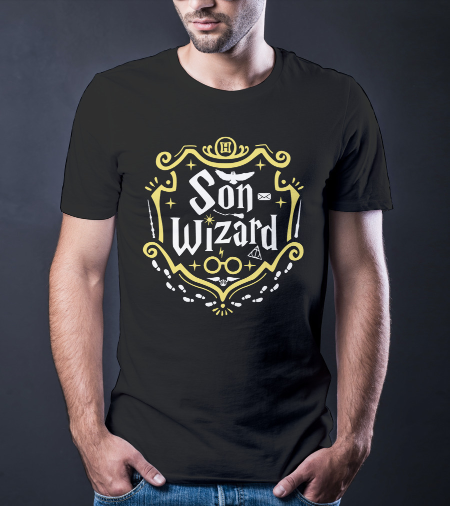 Son Wizard H Glasses Owl Letter Lightning Stars T-Shirt
