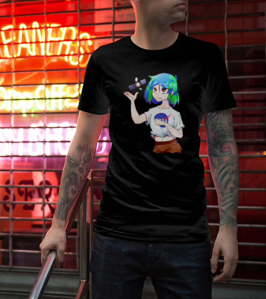 Nasa Back To School Anime Character Featuring Earth Girl And Satellite T-Shirt