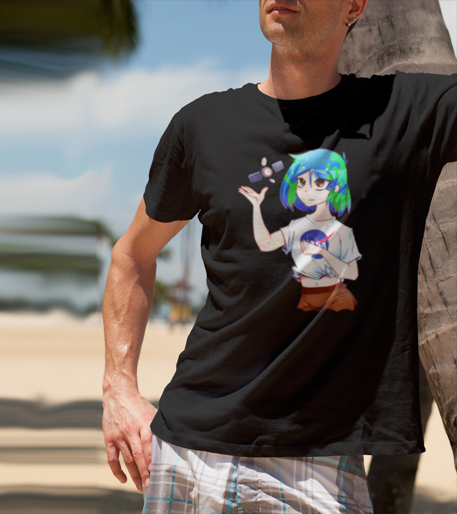 Nasa Back To School Anime Character Featuring Earth Girl And Satellite T-Shirt