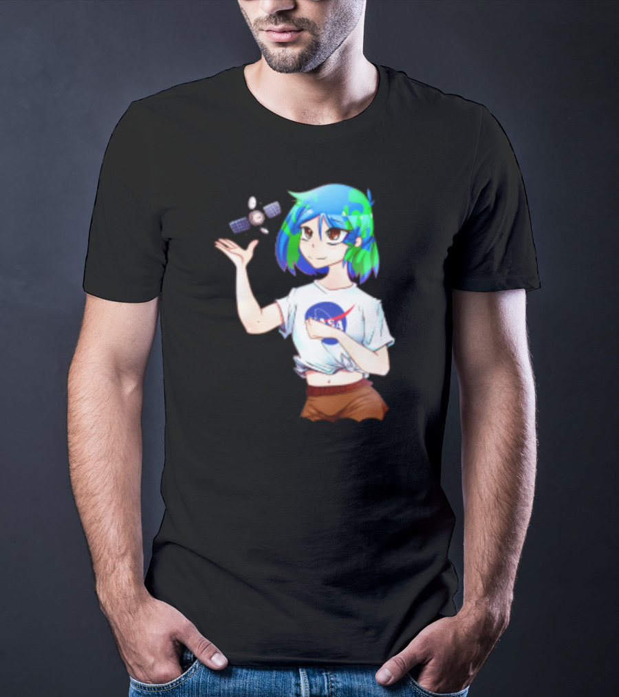 Nasa Back To School Anime Character Featuring Earth Girl And Satellite T-Shirt
