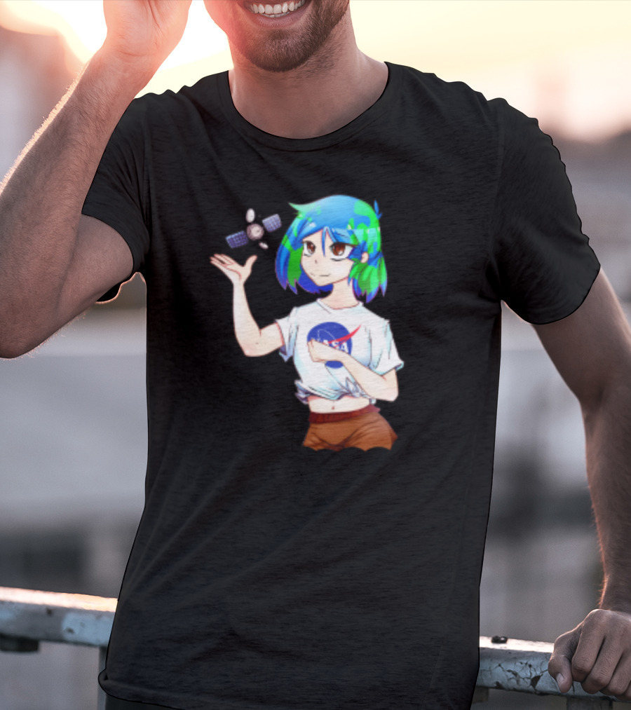 Nasa Back To School Anime Character Featuring Earth Girl And Satellite T-Shirt
