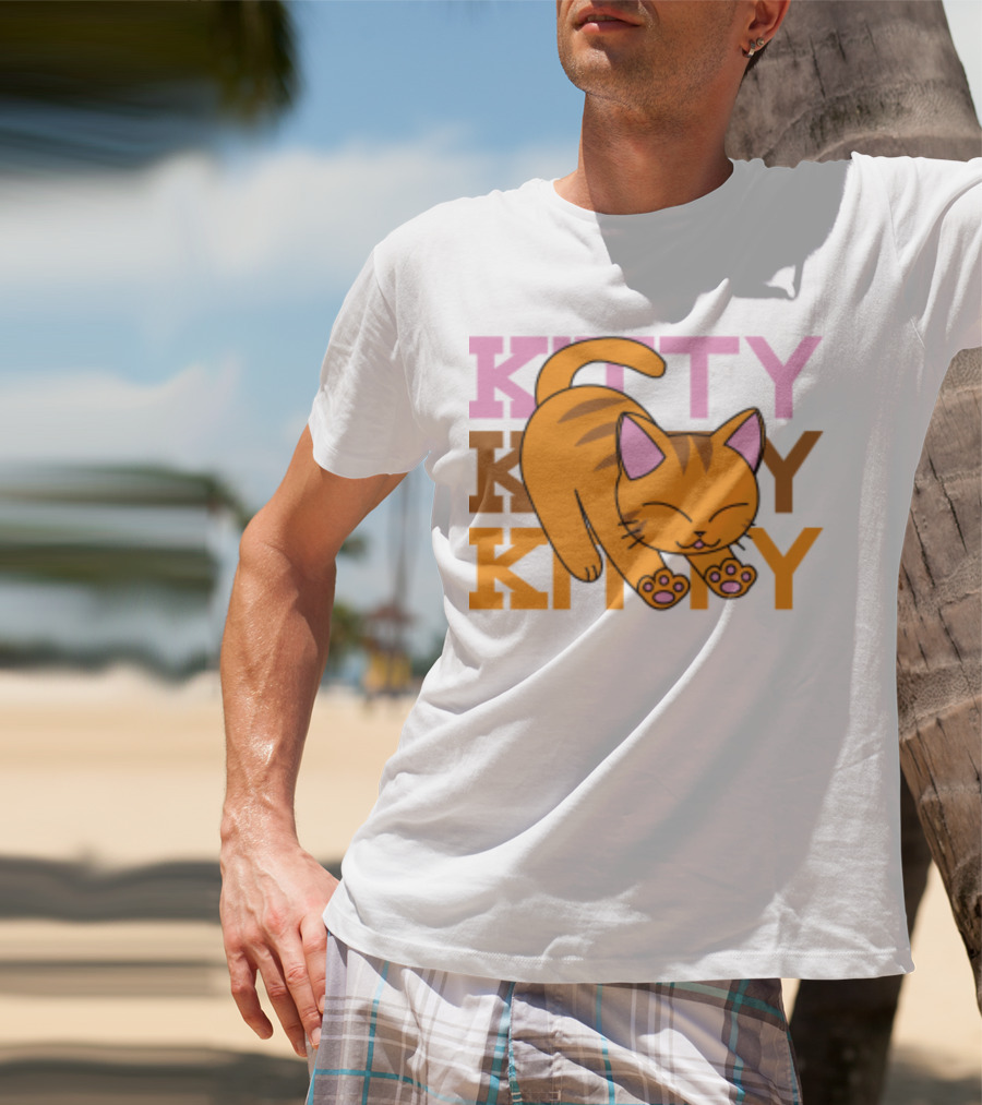 Kitty Kitty Playful Ginger Cat Illustration With Pastel Text T-Shirt