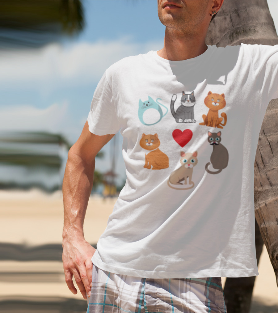 Nice Kitty Love Adorable Cats And Heart T-Shirt