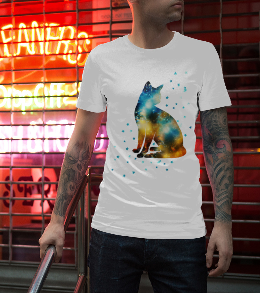 Galaxy Kitty Celestial Cat With Cosmic Stars T-Shirt