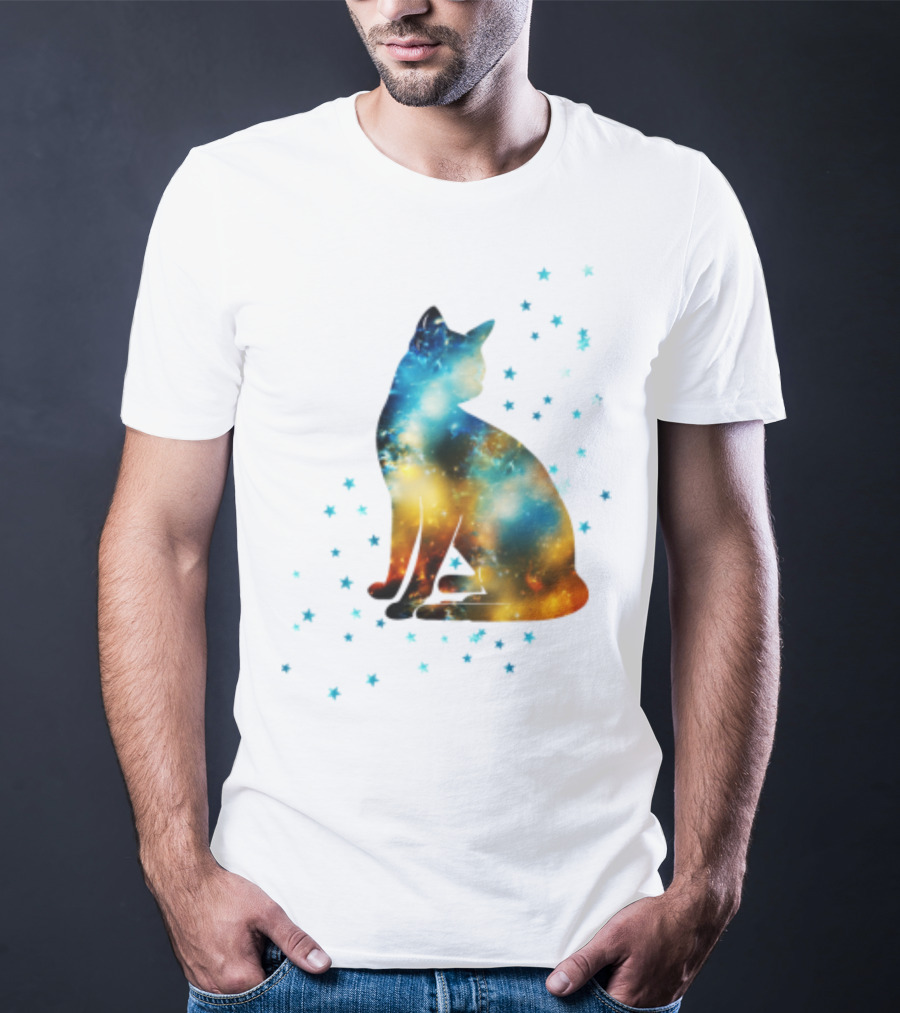 Galaxy Kitty Celestial Cat With Cosmic Stars T-Shirt