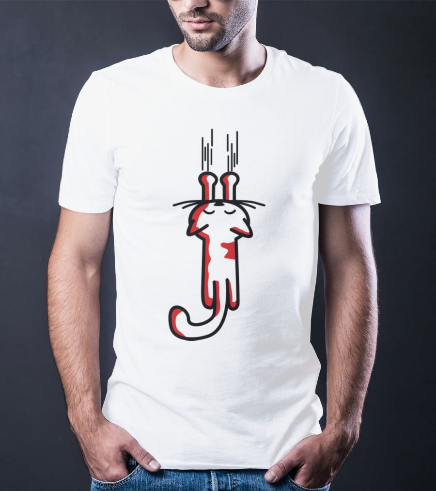 Minimalist Red And White Cartoon Cat With Long Ears Design From 'My Kitty Cats T-Shirt