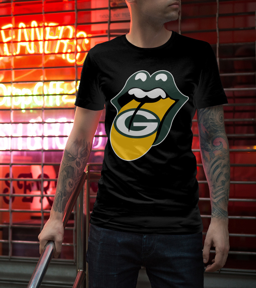 Green Bay Packers Rolling Stones Tongue Logo Rt Edition T-Shirt