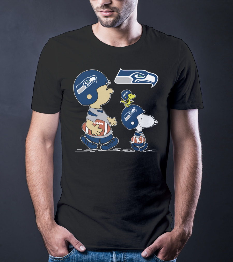 Christmas Peanuts Cute Football Seahawks Snoopy Woodstock T-Shirt