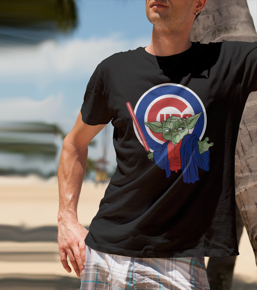 Cubs Yoda With Lightsaber And Chicago Cubs T-Shirt