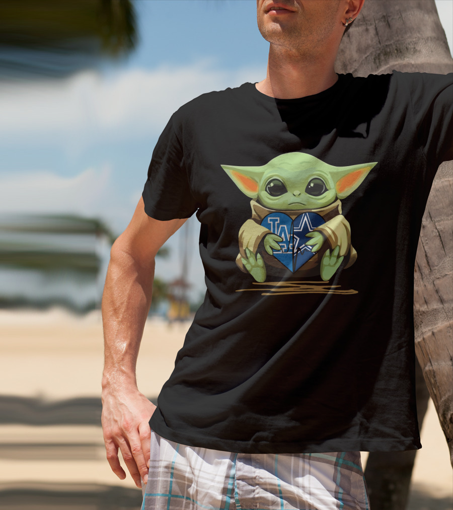 Baby Yoda Holding La Dodgers Dallas Cowboys Heart T-Shirt