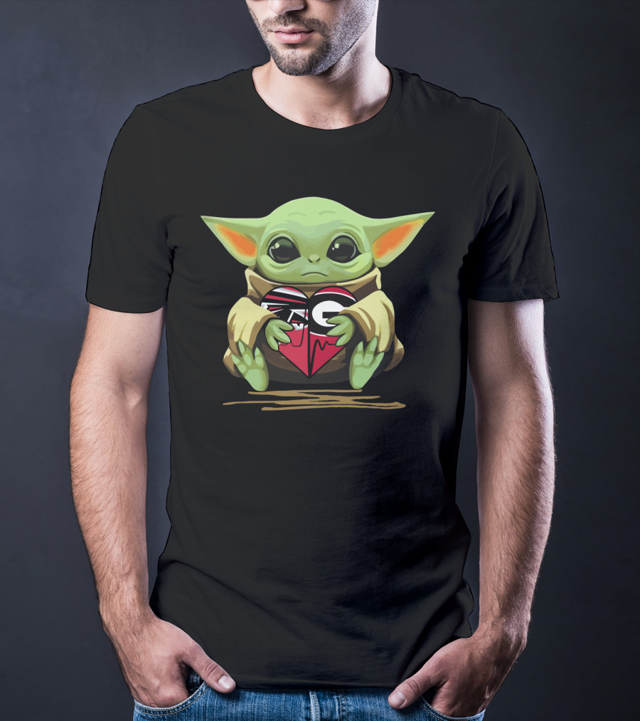 Baby Yoda Heart Atlanta Falcons Georgia Bulldogs T-Shirt