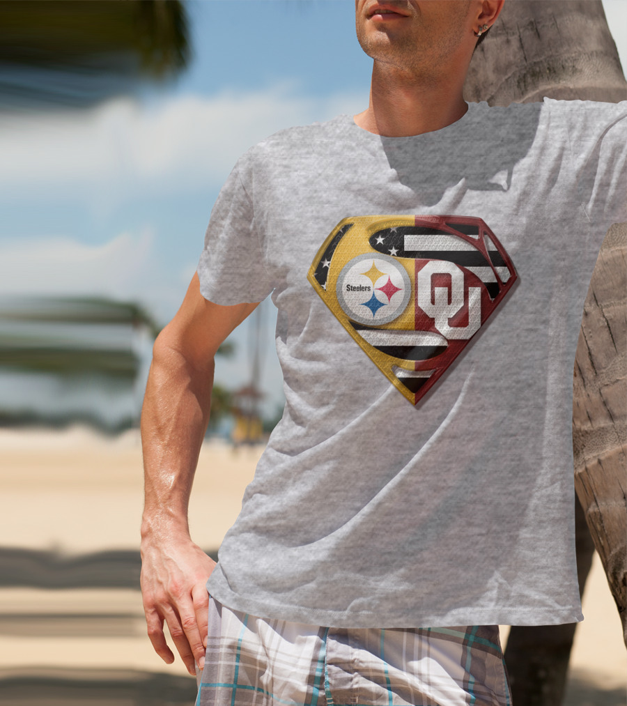 Steelers Ou Superman Logo With Stars And Stripes T-Shirt