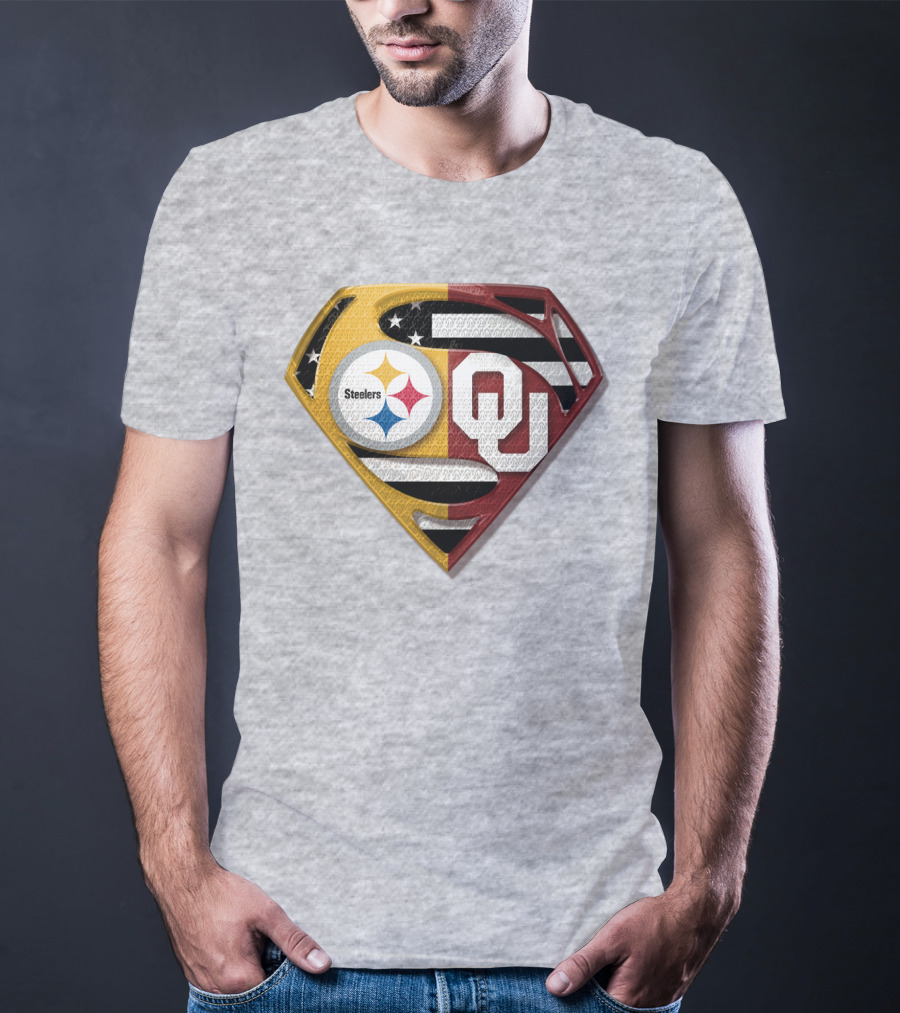 Steelers Ou Superman Logo With Stars And Stripes T-Shirt