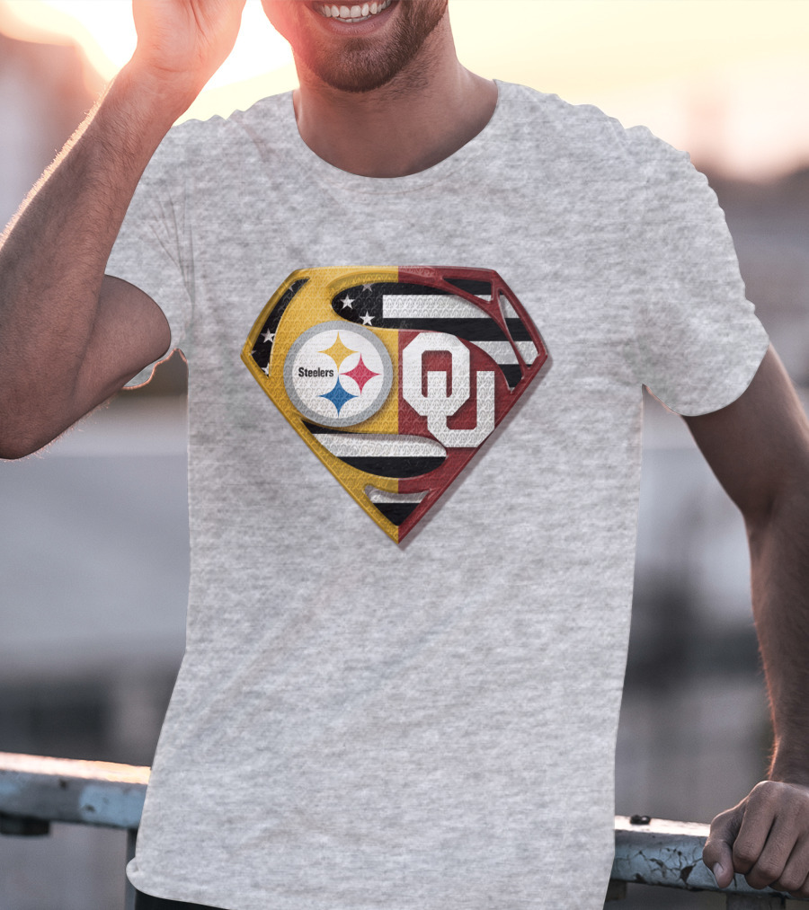 Steelers Ou Superman Logo With Stars And Stripes T-Shirt
