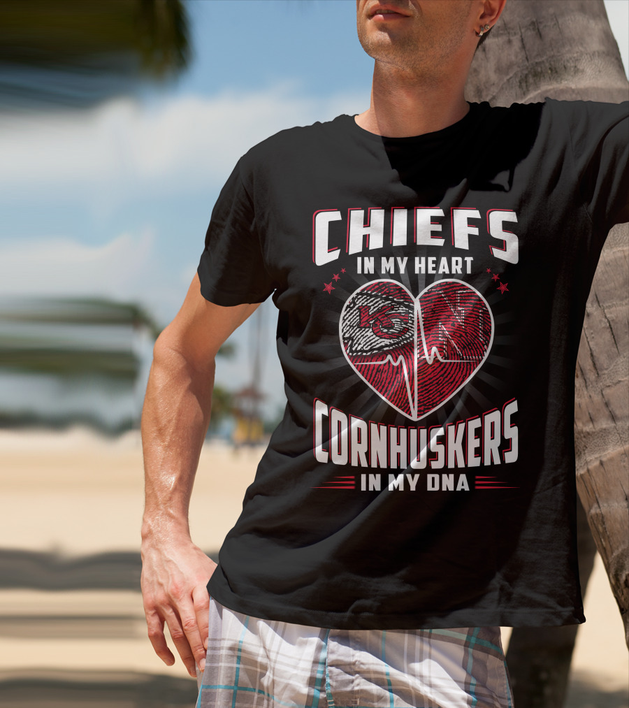 Chiefs In My Heart Cornhuskers Dna Fingerprint Heartbeat T-Shirt