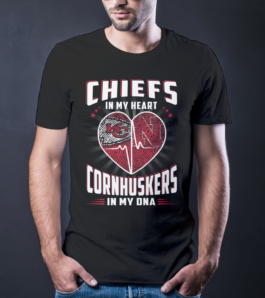 Chiefs In My Heart Cornhuskers Dna Fingerprint Heartbeat T-Shirt