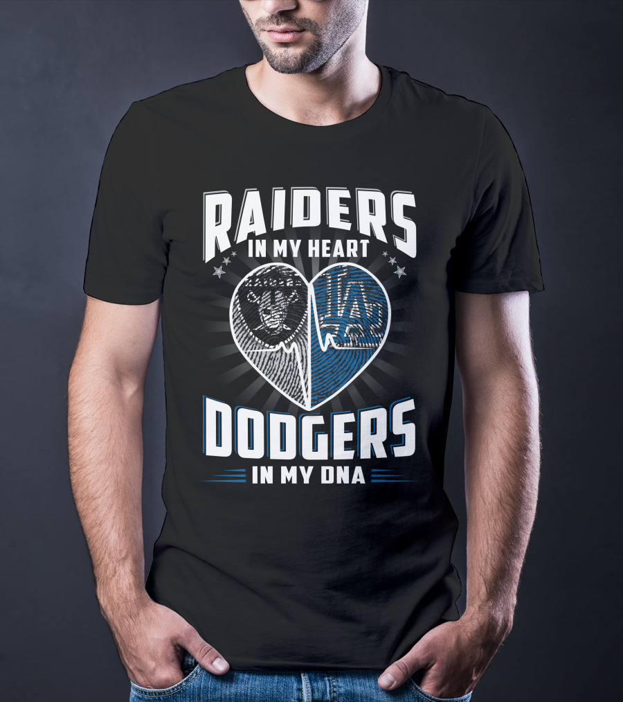 Raiders IN My Heart Dodgers IN My Dna Heartbeat T-Shirt