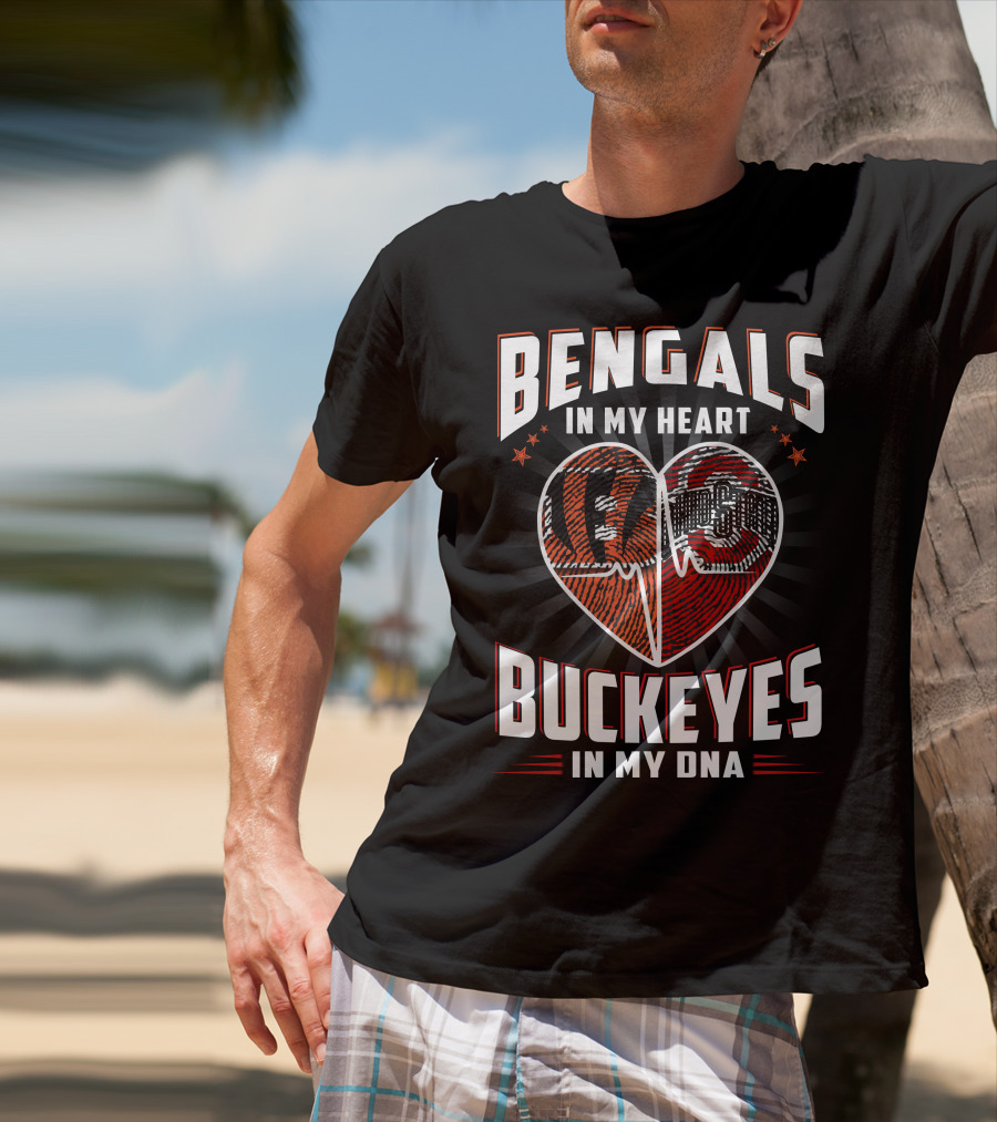 Bengals In My Heart Buckeyes In My Dna Heartbeat Logo Combination T-Shirt