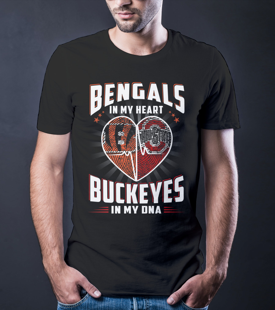 Bengals In My Heart Buckeyes In My Dna Heartbeat Logo Combination T-Shirt