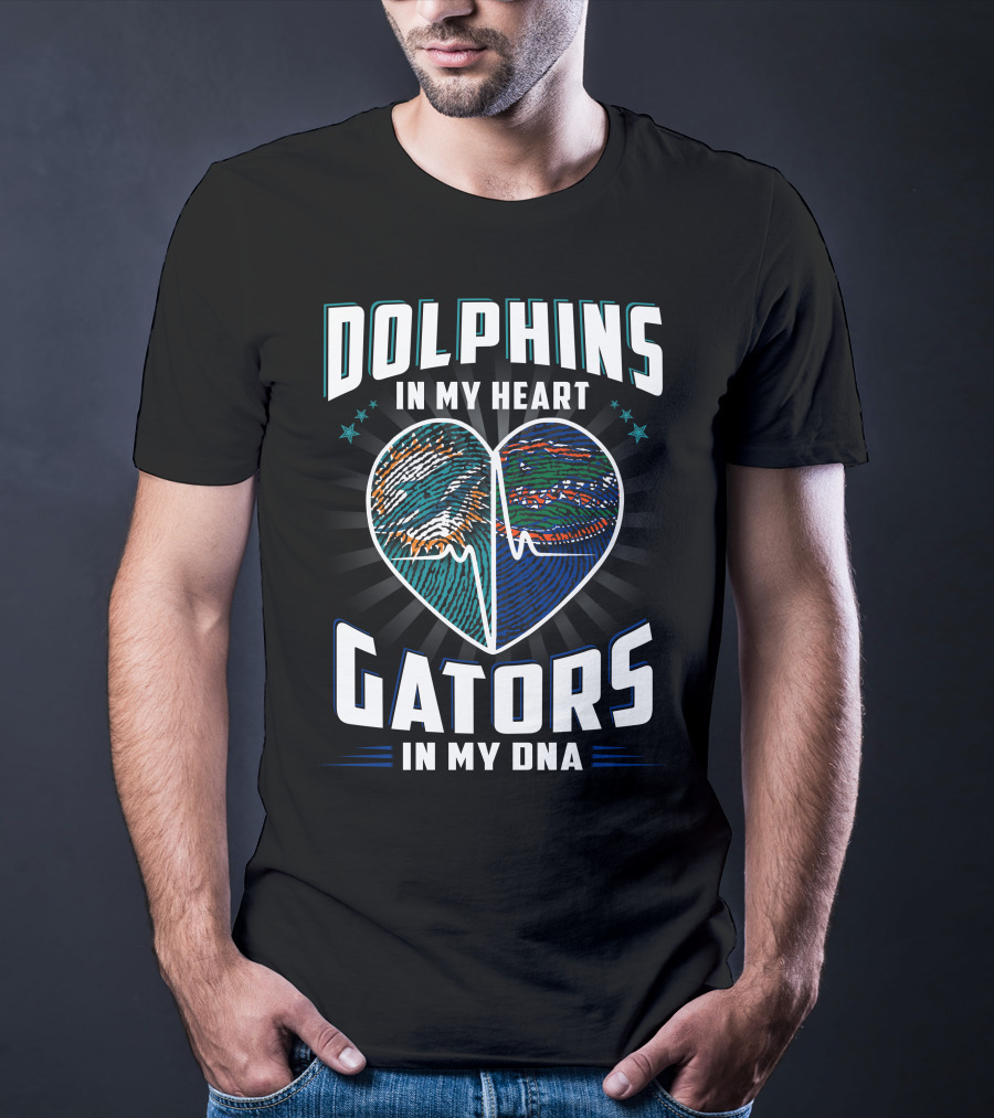 Dolphins In My Heart Gators In My Dna Heartbeat Football Influence T-Shirt