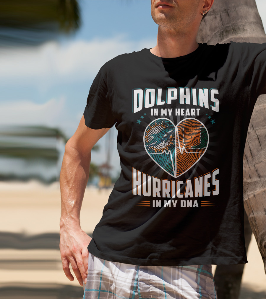 Dolphins In My Heart Hurricanes In My Dna Fingerprint Heart Ekg Stars T-Shirt