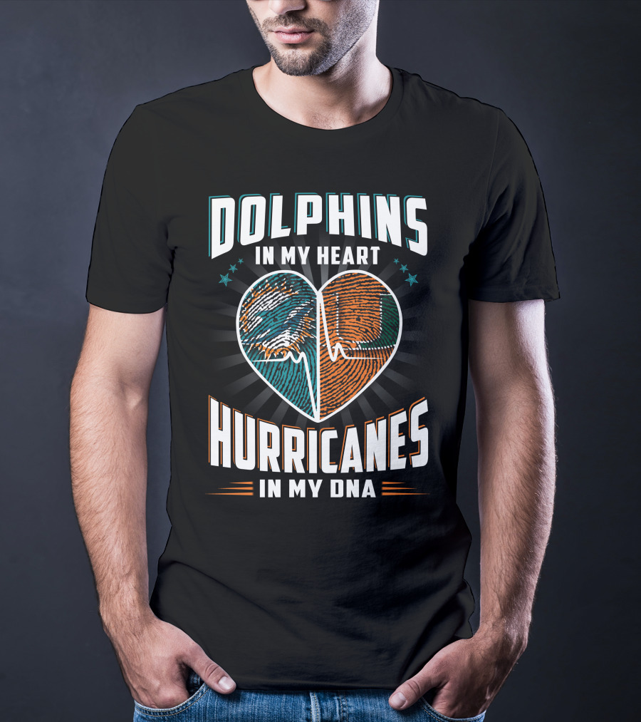 Dolphins In My Heart Hurricanes In My Dna Fingerprint Heart Ekg Stars T-Shirt