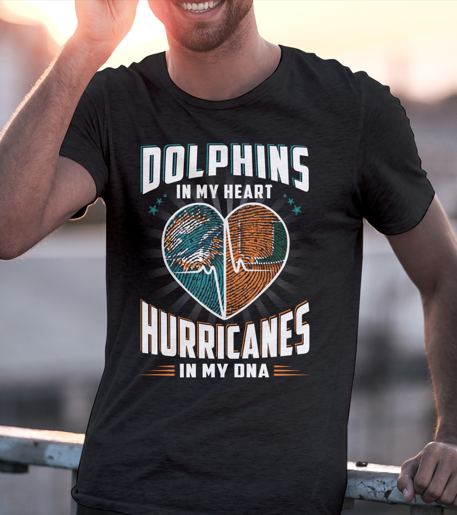 Dolphins In My Heart Hurricanes In My Dna Fingerprint Heart Ekg Stars T-Shirt