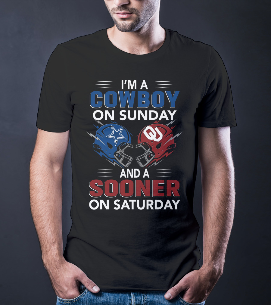 I'm A Cowboy On Sunday And A Sooner On Saturday Football Helmets T-Shirt