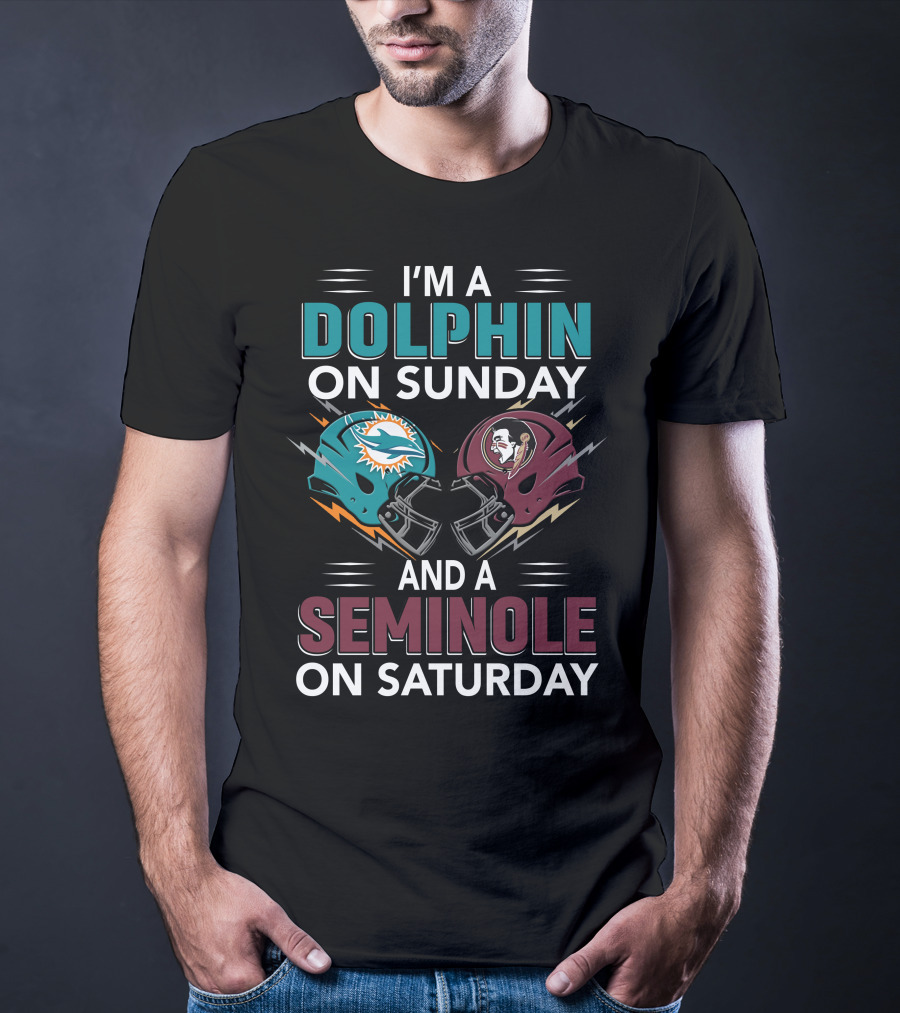 I'm A Dolphin On Sunday And A Seminole On Saturday Football Helmets T-Shirt