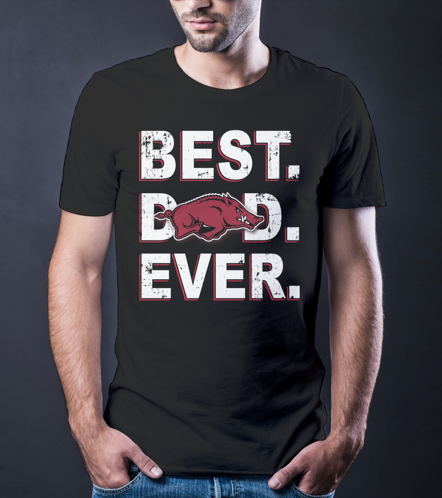 Best Dad Ever Arkansas Razorbacks Razorback Football Fan Vintage Distressed T-Shirt