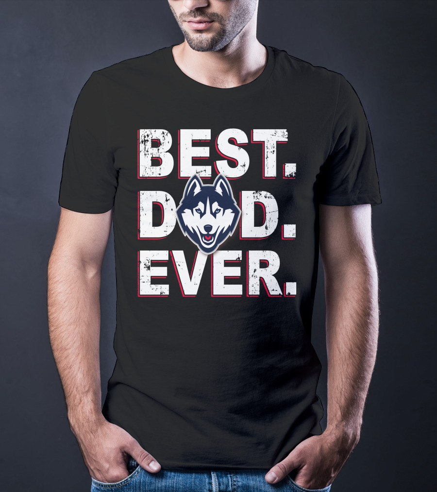 Best Dad Ever Husky Face Distressed Bold Letters T-Shirt