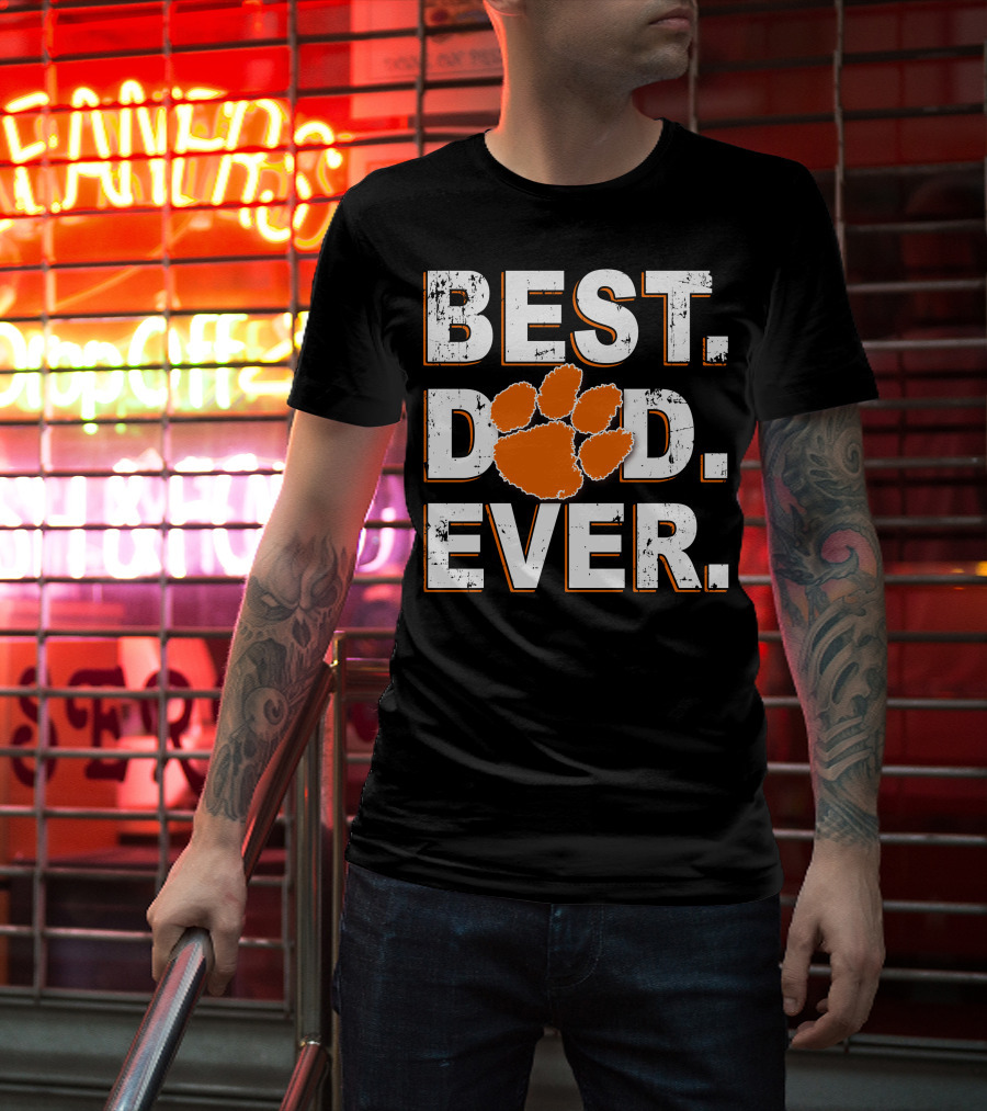 Best Dad Ever Orange Paw Print T-Shirt
