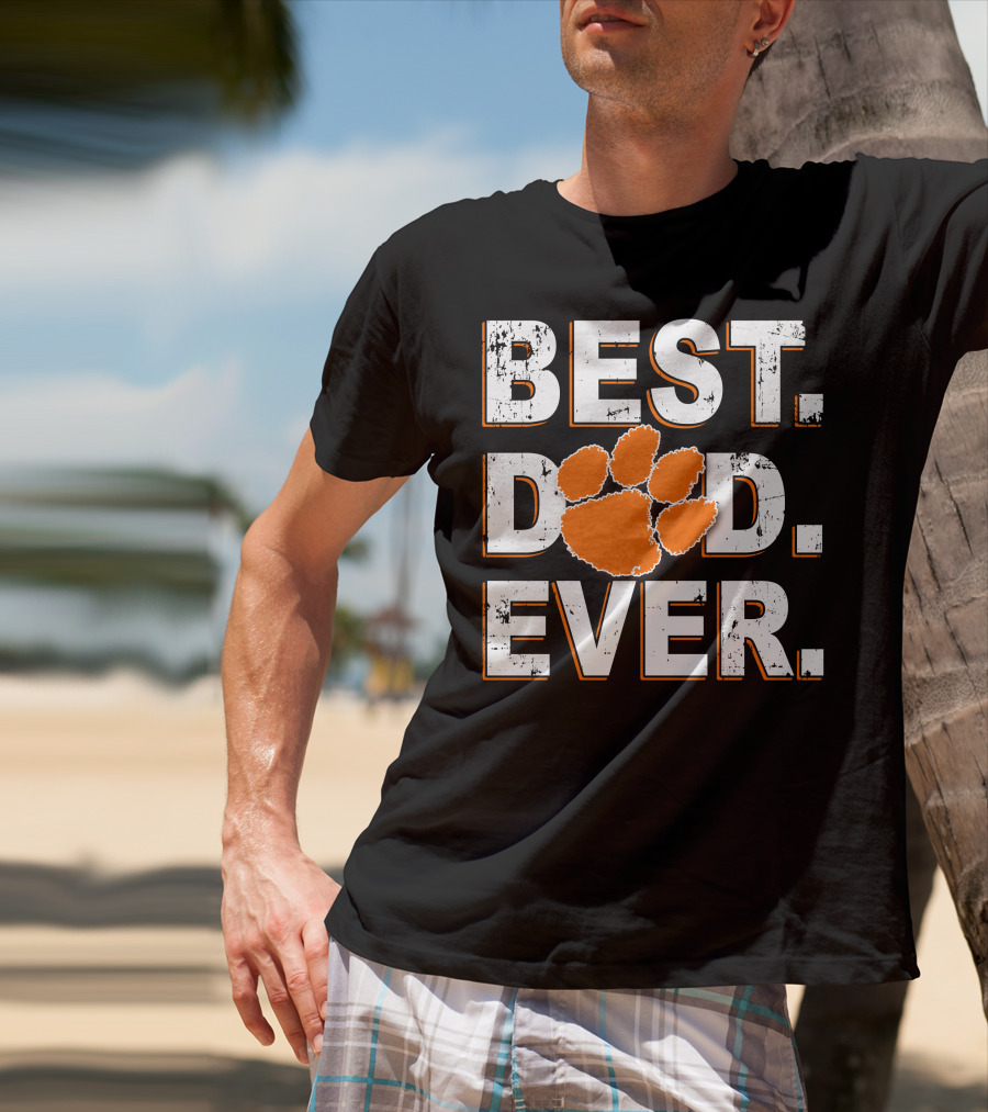 Best Dad Ever Orange Paw Print T-Shirt