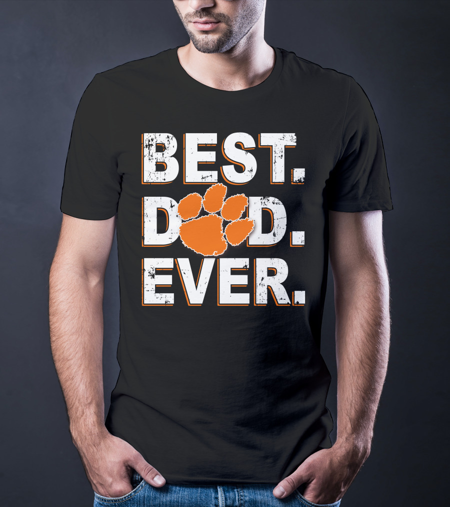 Best Dad Ever Orange Paw Print T-Shirt