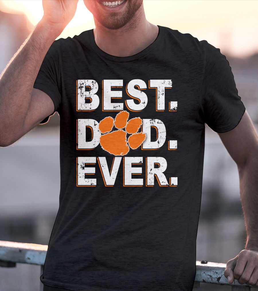 Best Dad Ever Orange Paw Print T-Shirt