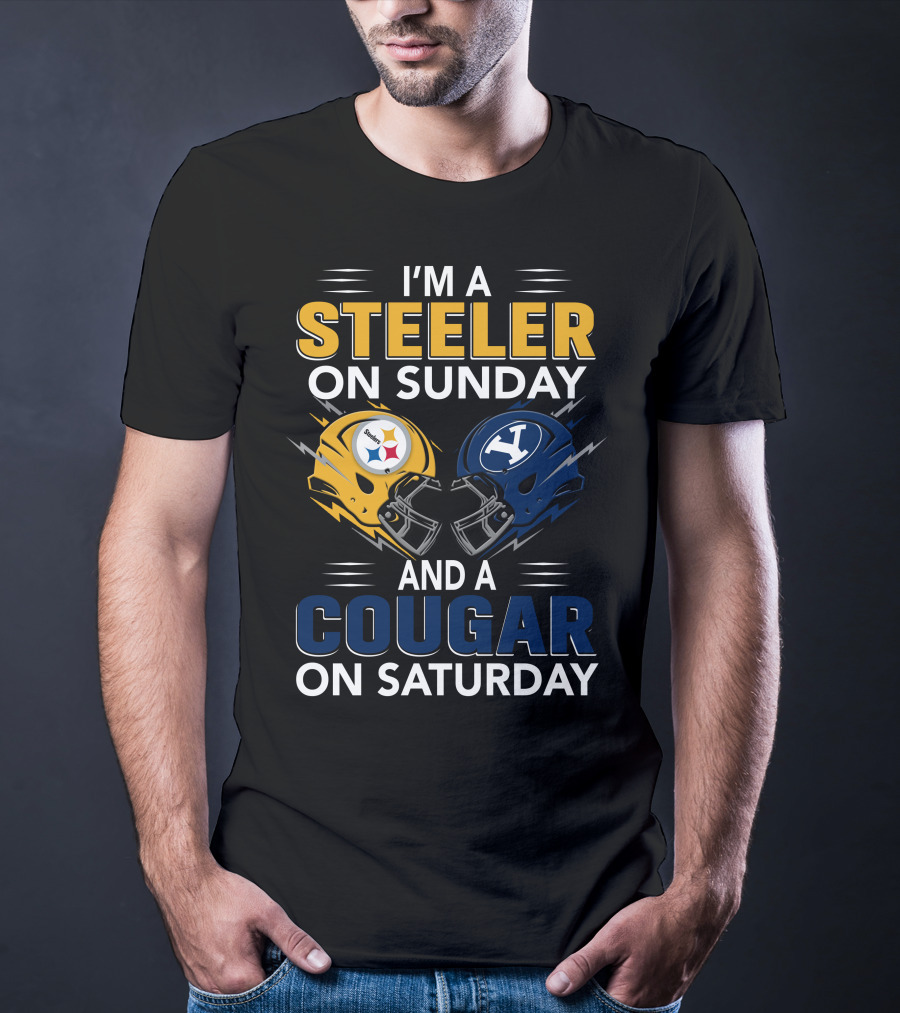 I'm A Steeler On Sunday And A Cougar On Saturday With Helmet Logos T-Shirt